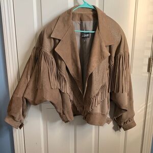 Mint Brown Women's Leather Jacket with Fringe Details
